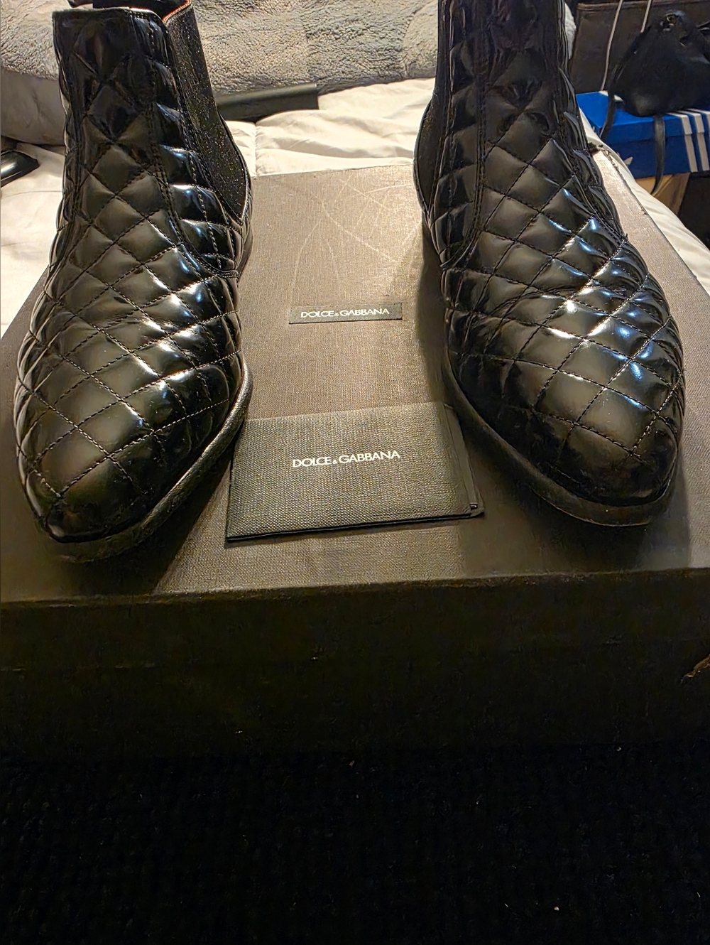 Dolce & Gabbana Quilted Patent Leather Boots - Black